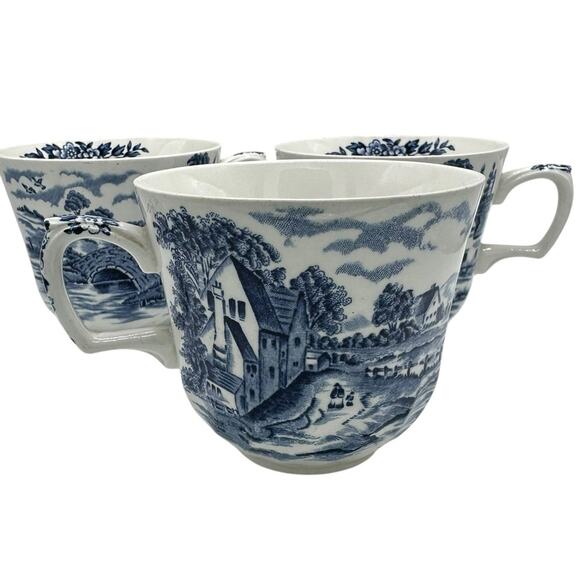VTG Blue England Teacups Country House Floral Set of 3 - Picture 3 of 6